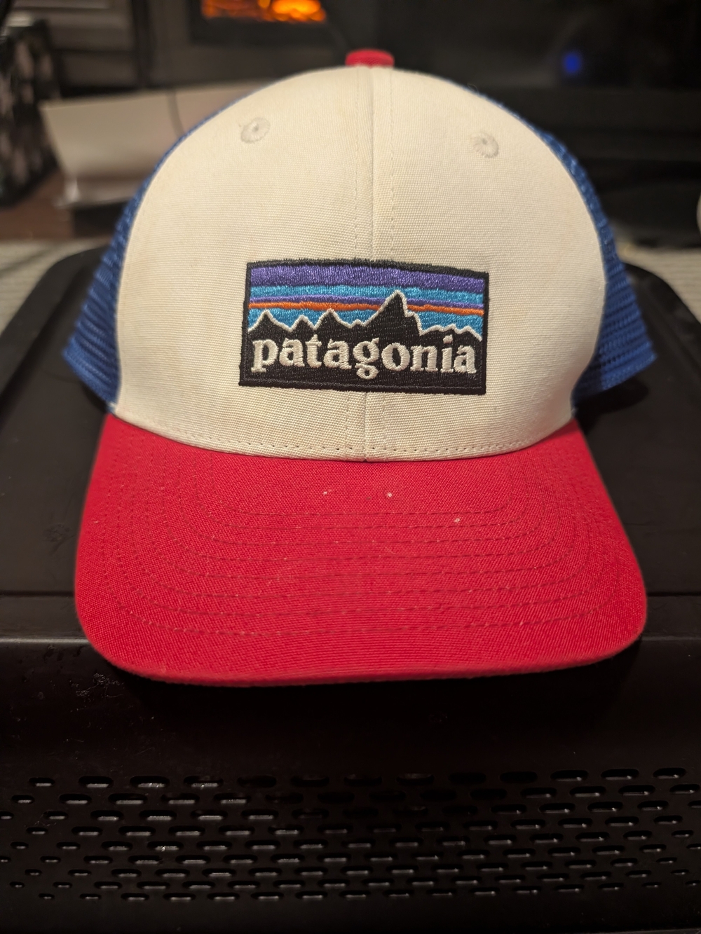 Patagonia Kids Hat in Red, White & Blue with Mountain Logo